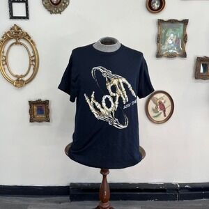 Korn 2024 Tour Graphic Skeleton Hands T-Shirt – Black Heavy Cotton Tee, Men's L